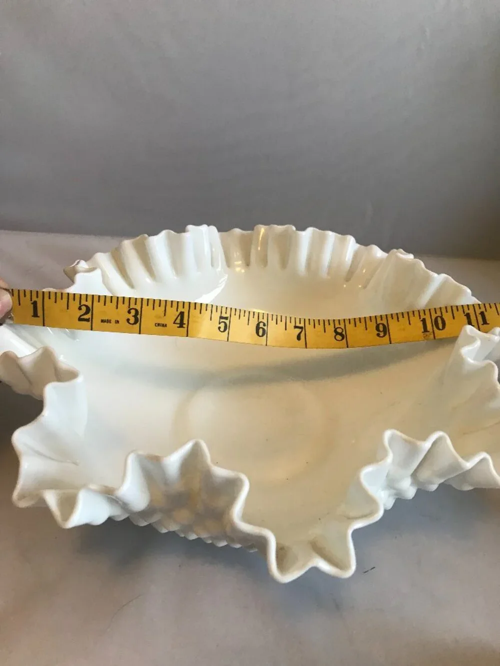 Milk Glass Hobnail Scalloped Bowl 10